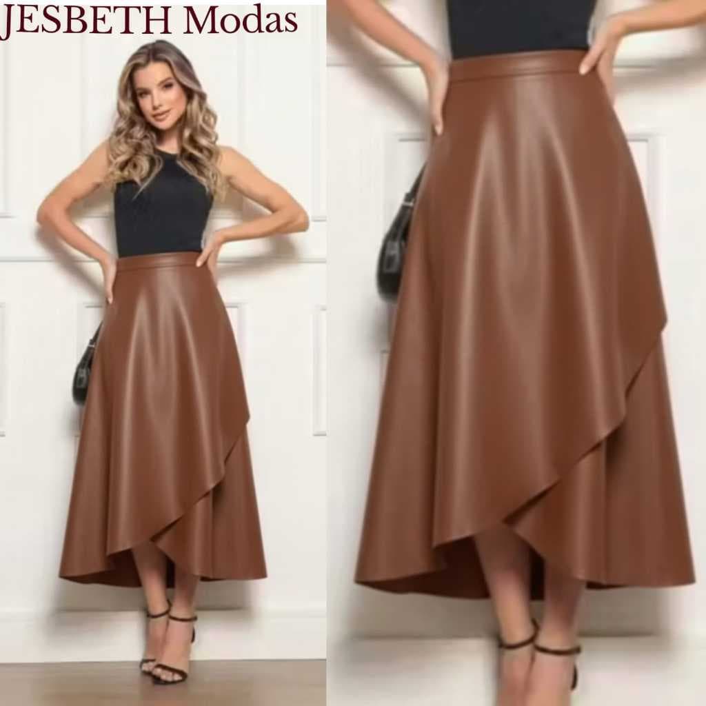 Saia de couro Envelope Feminina Cintura Alta Ajustável – Moda Casual e Elegante