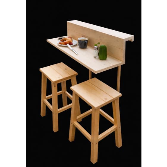 Mesinha de Sacada / Varanda em Madeira com 2 Banquetas – 80 x 25 cm