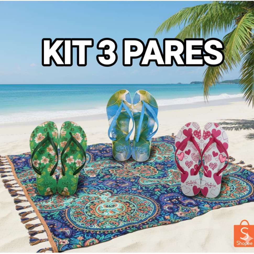 Kit 03 Pares Sortidos Chinelo Sandalia Feminino Estampas Estilo Melhor Preço Promocao