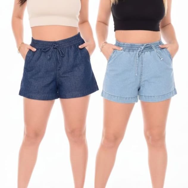 Shorts Jeans Feminino Cós Alto Elastico Casual Elegante Short Tecido Leve