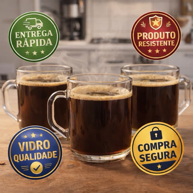 Conjunto 3 Canecas vidro cafe cha Pyramids 245ml Robusta Para Café Cha