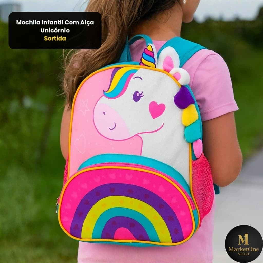 Mochila Infantil Escolar Unicórnio Joaninha 3D Costas Passeio Resistente