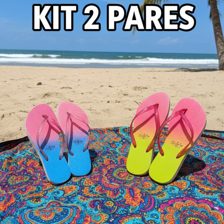 Kit 2 Pares de Chinelo Adulto Com Gliter Promocao