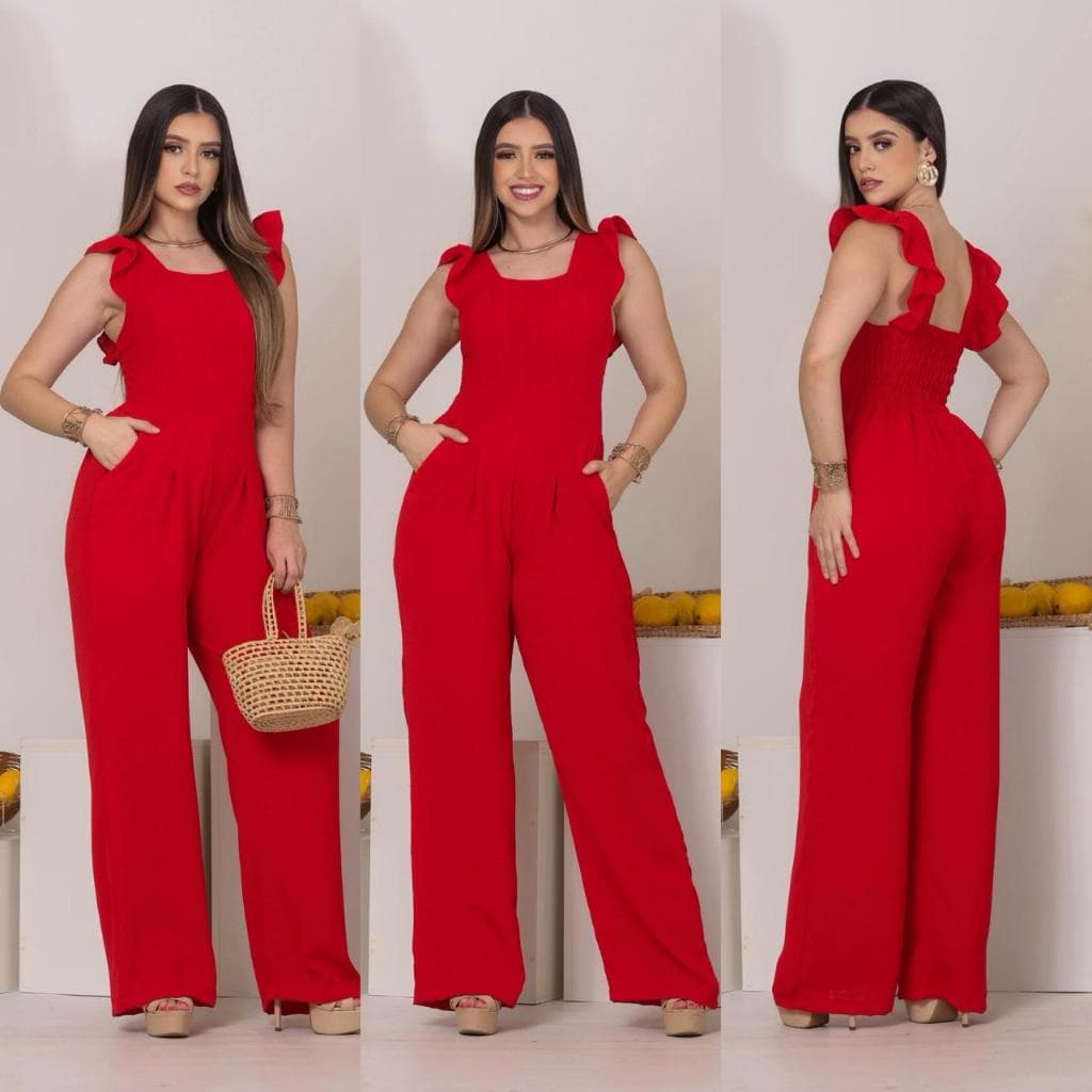 Macacão longo femenina pantalona com alca prinscesa , Bolso, Bojo e elastex nas costas