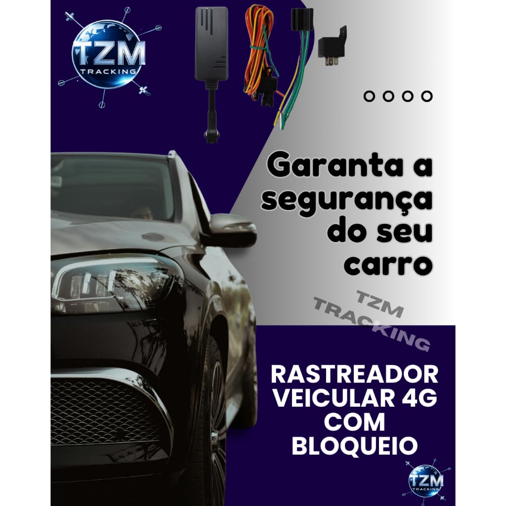 Rastreador veicular 4G com chip e aplicativo