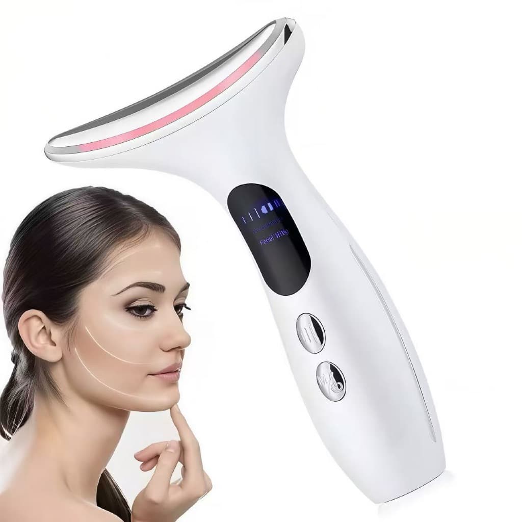 Massageador Aparelho De Beleza Para Pescoço Facial Com Vibração de Ondas Luminosas Anti-Rugas Remoção Dupla Queixo