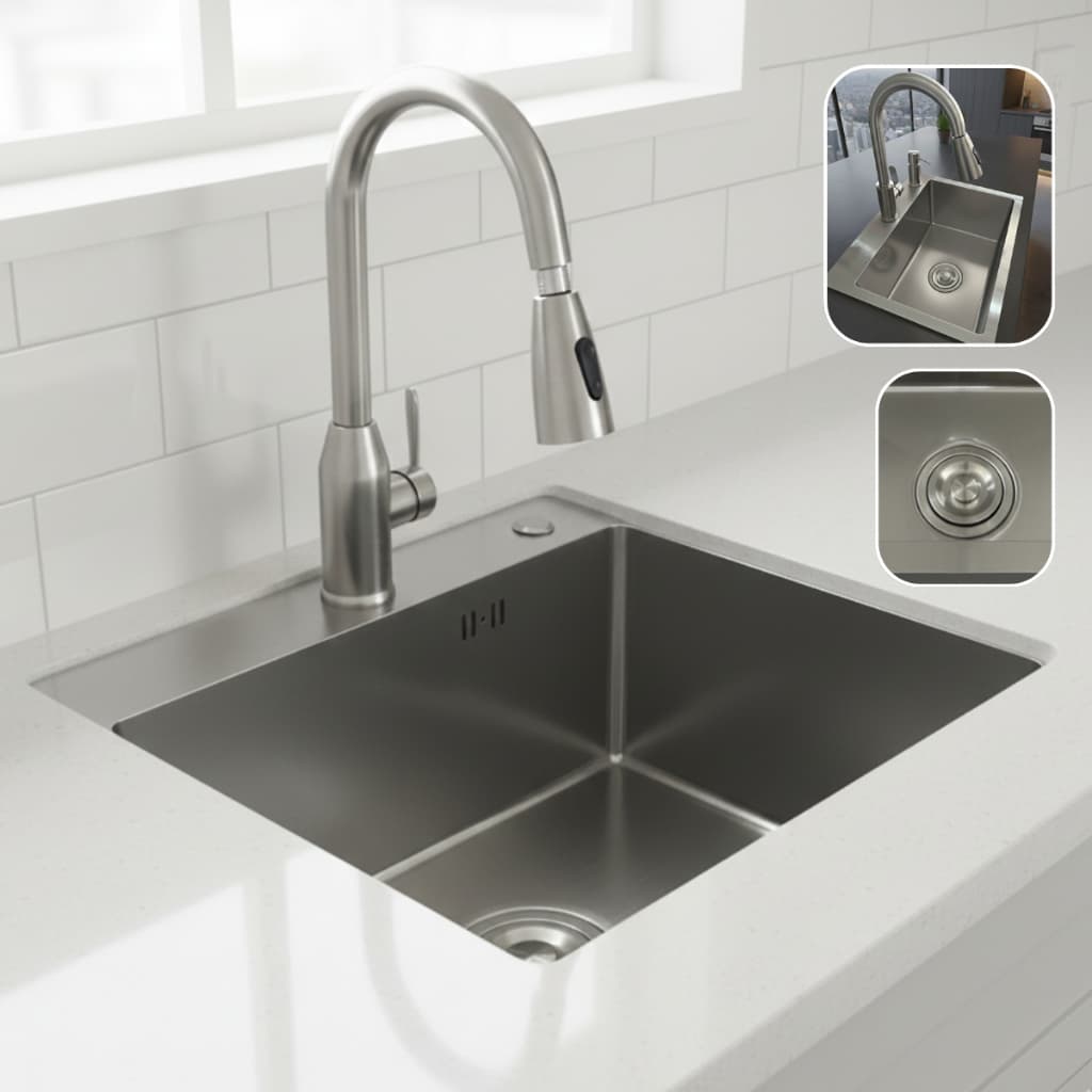 KIT CUBA COZINHA PREMIUM 3MM DE AÇO INOX 50X40CM COM TORNEIRA MONOCOMANDO MISTURADOR E VALVULA VBR