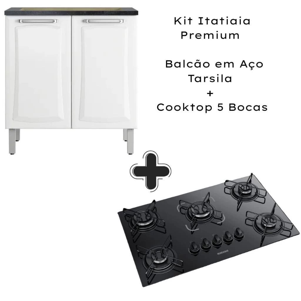 Kit Itatiaia Tarsila Premium Balcão Aço com Cooktop Essencial 4/5 Bocas