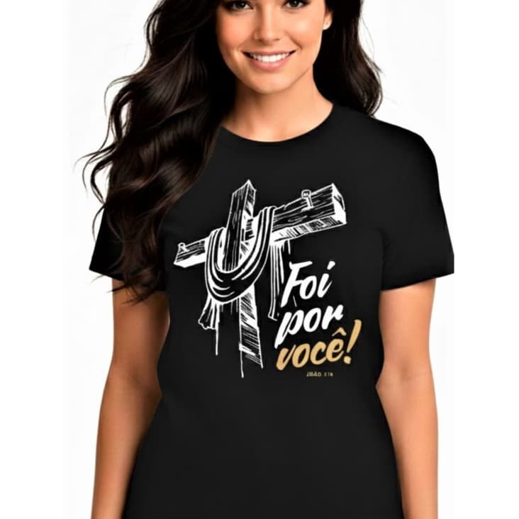 Camisa Cristã "Foi Por Você" | Unissex Algodão | Blusa Gospel Fé e Jesus | Lançamento