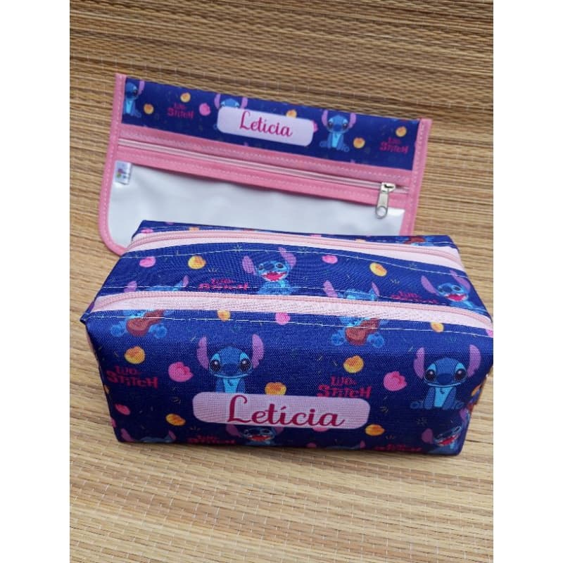 kit estojo duplo personalizado com nome e tema mais necessaire higiene para escova e pasta de dente