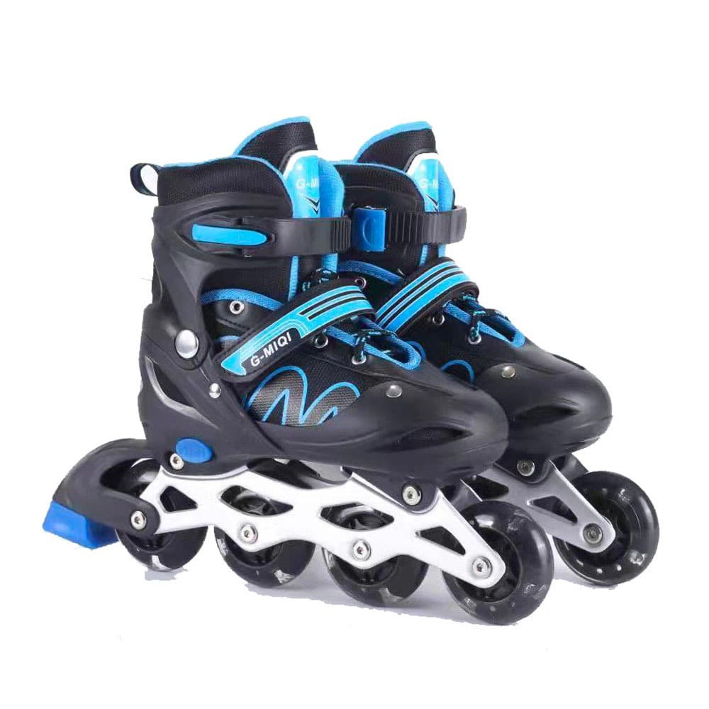 Patins Infantil 4 Rodas Reto Roller Inline Ajustavel Com Freio Preto Com Azul Meninos Patins Crianca