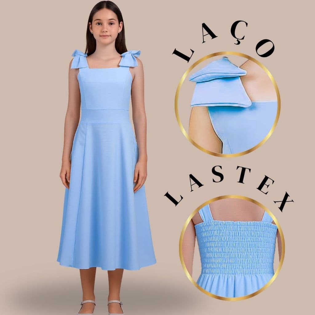 Vestido  infantil juvenil menina com laço no ombro com forro interno 4, 6, 8,10,12,14,16 anos