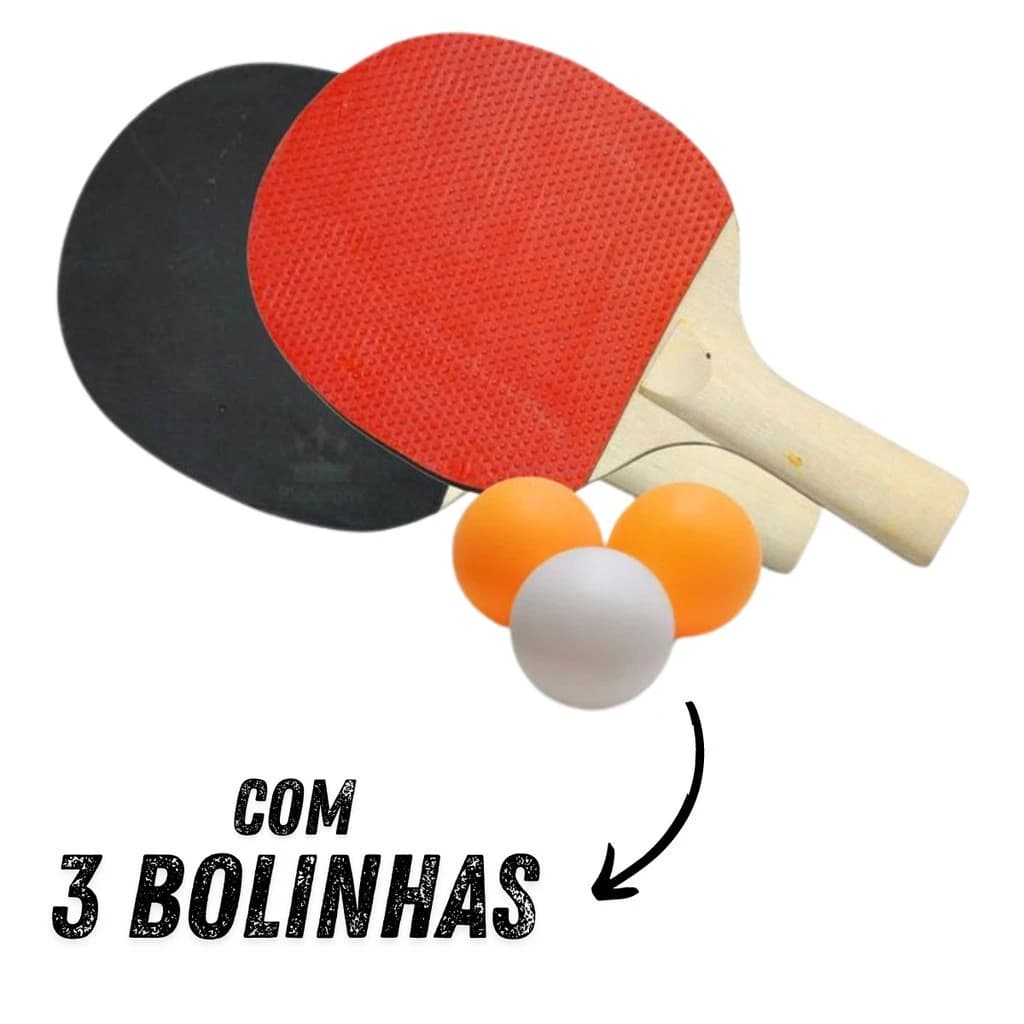 Kit Ping Pong Tênis Mesa Com 2 Raquetes E 3 Bolinhas