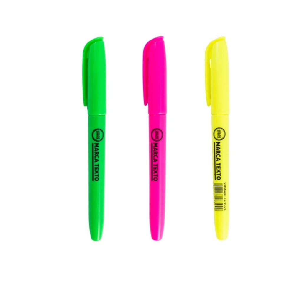 Kit 03 Canetas Marca Texto Coloridas Jocar Office