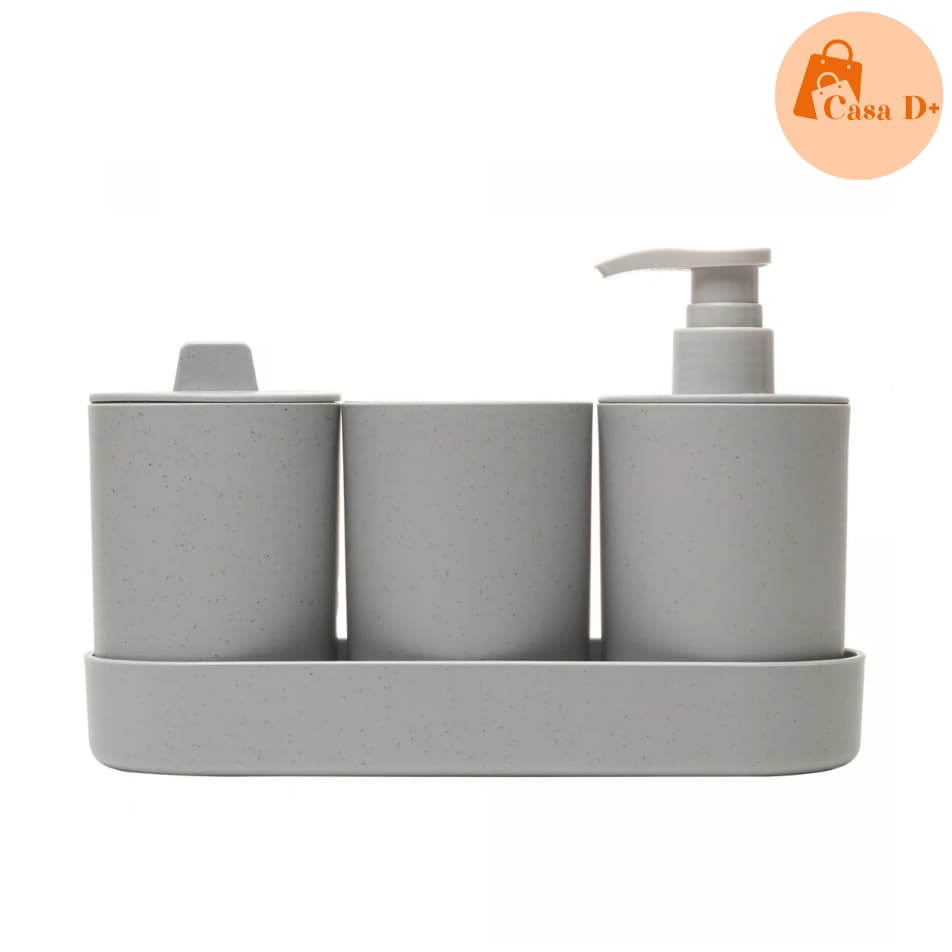 Kit Para Banheiro Lavabo 4 Peças Porta Sabonete Liquido Escova - Lyor Preto ou Cinza