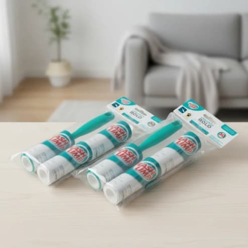Removedor Rolo Adesivo Tira Pelos Fiapos Bolinhas De Roupa Kit C/2