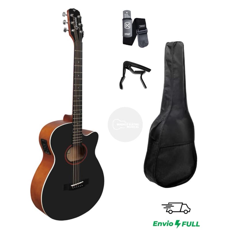 KIT VIOLAO ELETROACUSTICO GIANNINI GSF-1D CTBK CAPA CORREIA E CAPOTRASTE