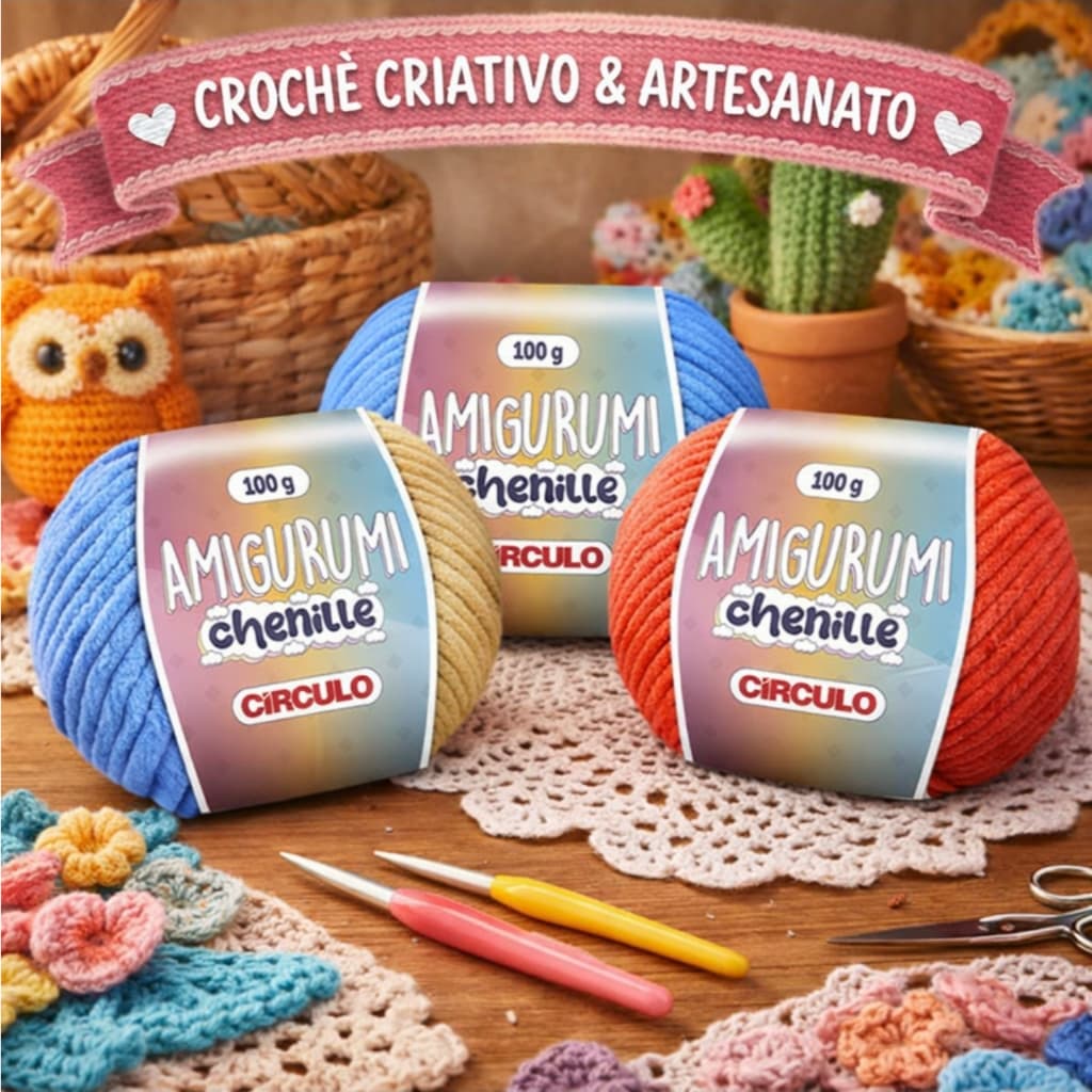 Amigurumi Chenille Círculo 100g – Fio Super Macio Ideal para Amigurumi, Crochê & Artesanato Premium