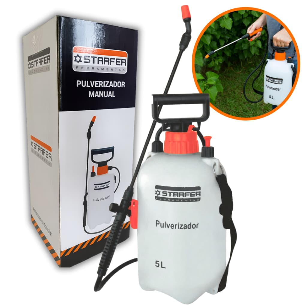 Pulverizador Manual Bomba Lateral 5l Starfer Para Jardim Branco