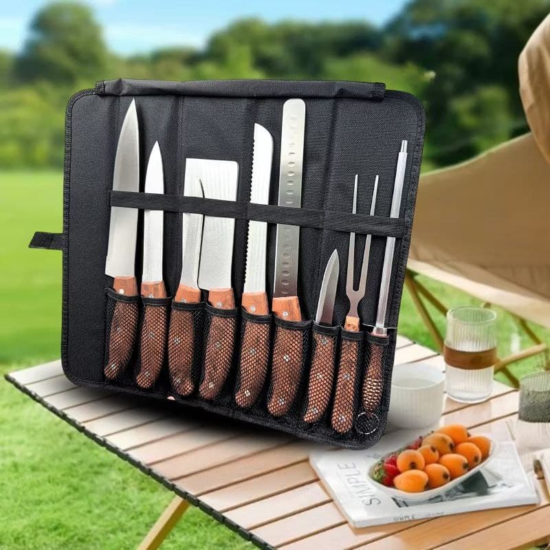 Kit Completo para Churrasco com 9 Peças em Aço Inox e Estojo