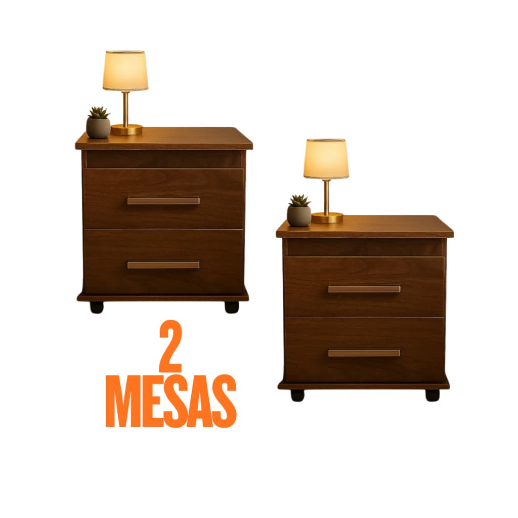 Combo Exclusivo 2 Mesas De Cabeceira Premium 2 Gavetas Espaçosas Com Rodinhas