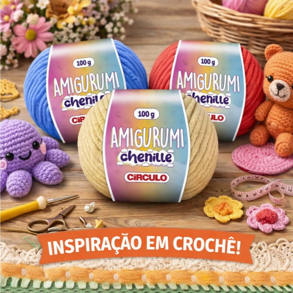🧶 Amigurumi Chenille Círculo 100g Fio Super Macio Ideal para Amigurumi, Crochê & Artesanato Premium