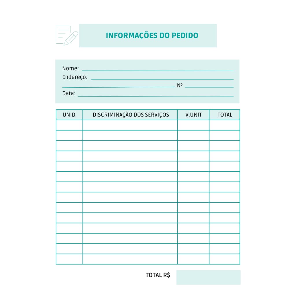Talão de Pedido Verde – Informações do Pedido | Bloco Comercial | A5 ou A6 | 50 folhas