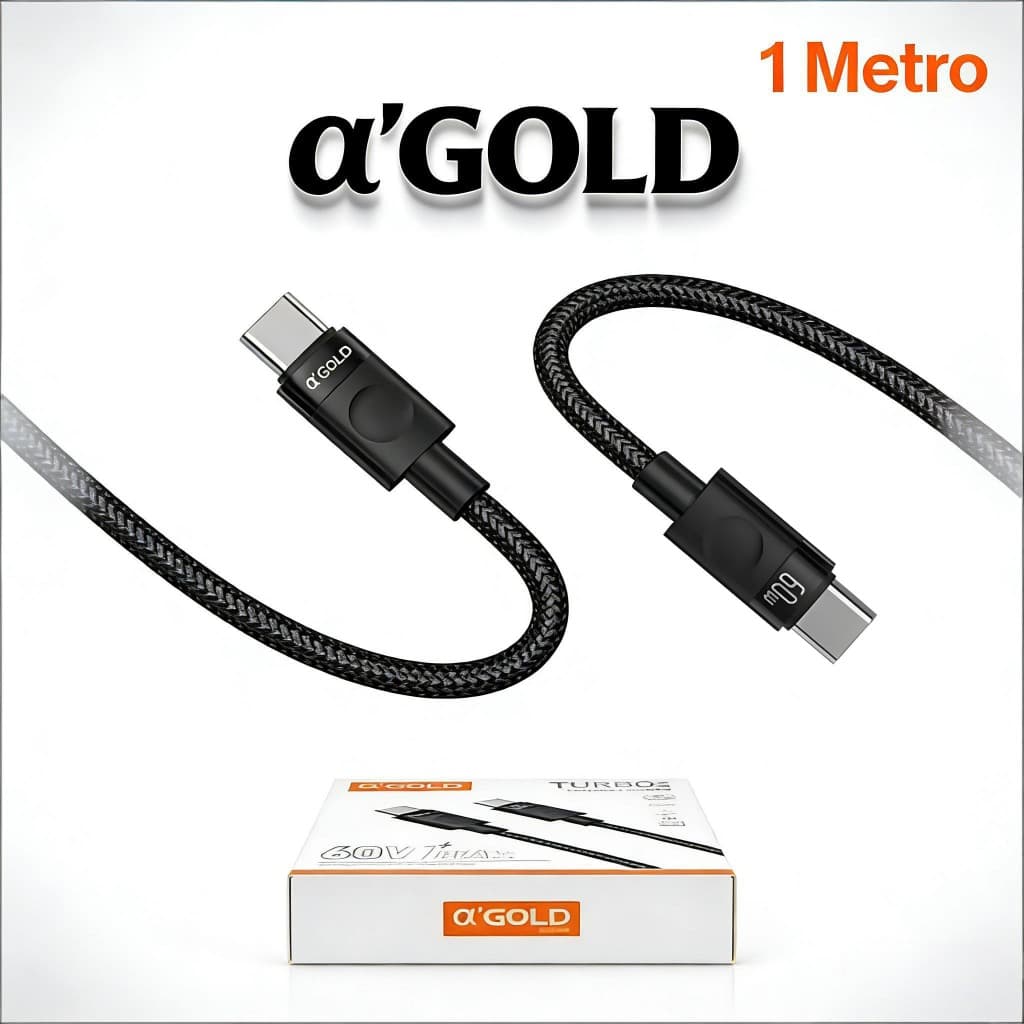 Cabo USB-C A'Gold CB125 60W - Carregamento Rápido, Nylon Trançado e Aplicável para Dispositivos com Entrada USB-C