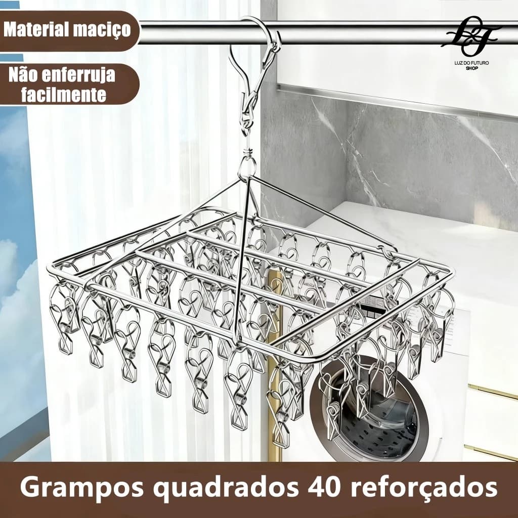 Varal Retrátil com 40 Clipes Inox | Antiferrugem e Compacto | Ideal para Roupas Íntimas