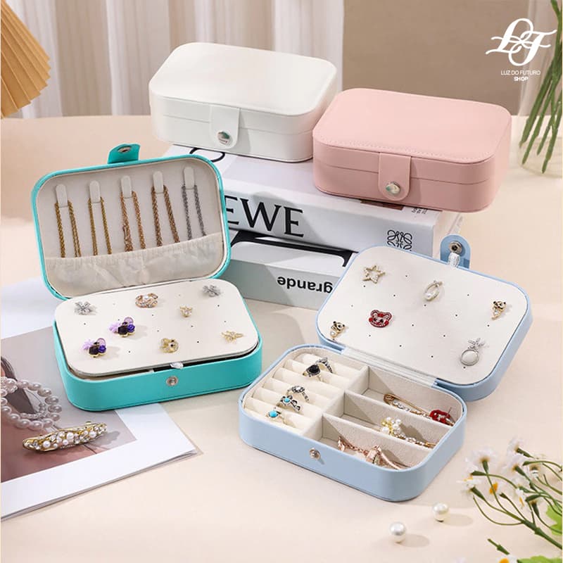 Velours Double Trunk Maleta Jewelry Organizer Travel Medium Box Estojos Duplos Porta Joias Viagem Organizador De Joias