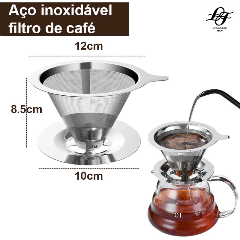 Filtro de café portátil reutilizável de aço inoxidável com malha fina e funil dobrável para preparar café