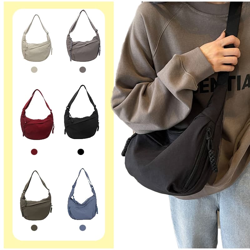 Bolsa Casual Diária Estudante Bolsa de Ombro Feminina Cor Sólida Tecido Suave