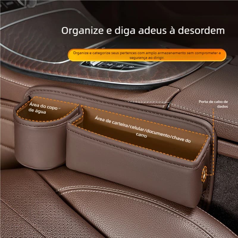 Organizador de Assento de Carro de Couro Console Multifuncional Caixa de Armazenamento com Suporte Copo
