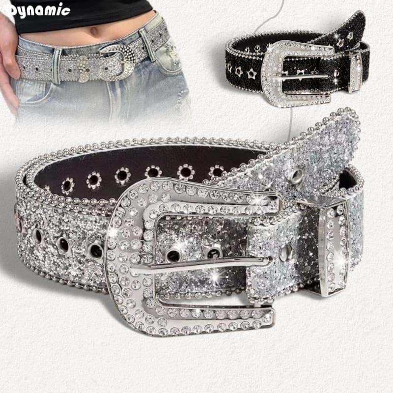 Cintos Góticos De Rhinestone De Couro De PU Cowboy Ocidental Y2K Punk Rock Punk Rock-DY