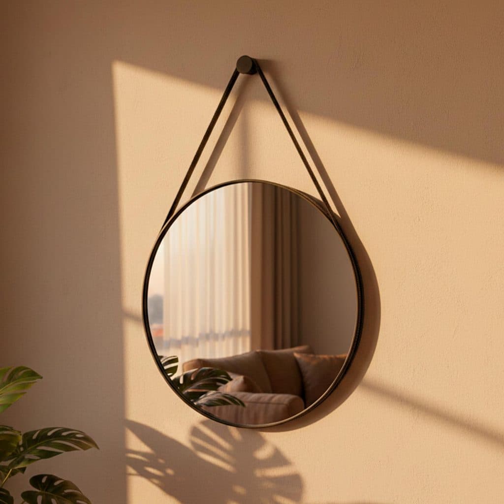 Espelho Redondo 60cm com Suporte Espelho Para Banheiro Sala Quarto Espelho Decorativo Com Alça