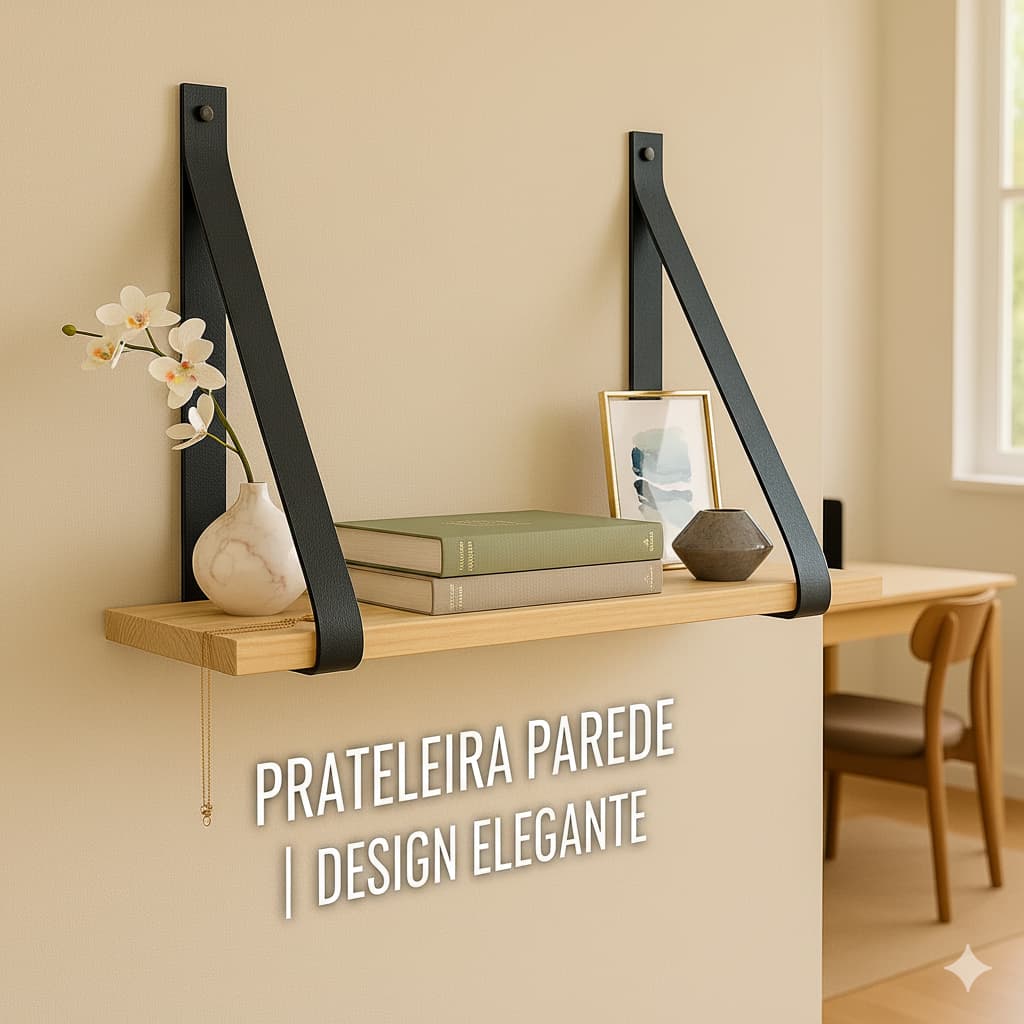 Prateleiras de madeira com alças de couro para Decoração Casa Quarto sala Luxo em Promoção