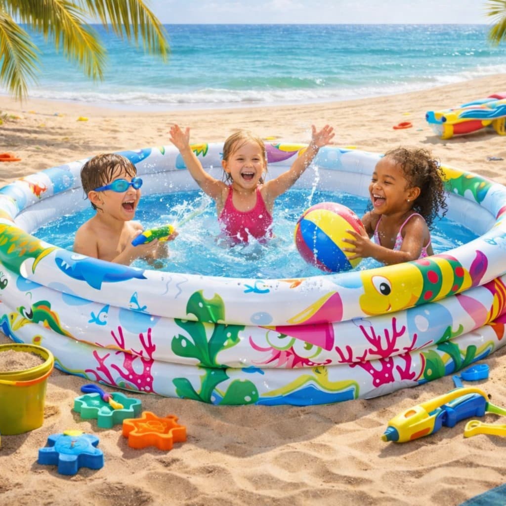Piscina Inflável Infantil 100/180 Litros Redonda Criança Praia Pequena Bolinha Verão Água Sol Azul Pvc Anéis Picina