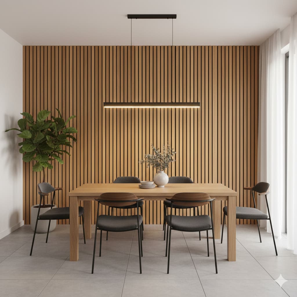 Papel de Parede Adesivo de Madeira Ripada Lisa Impermeável Para Sala Cozinha e Quarto