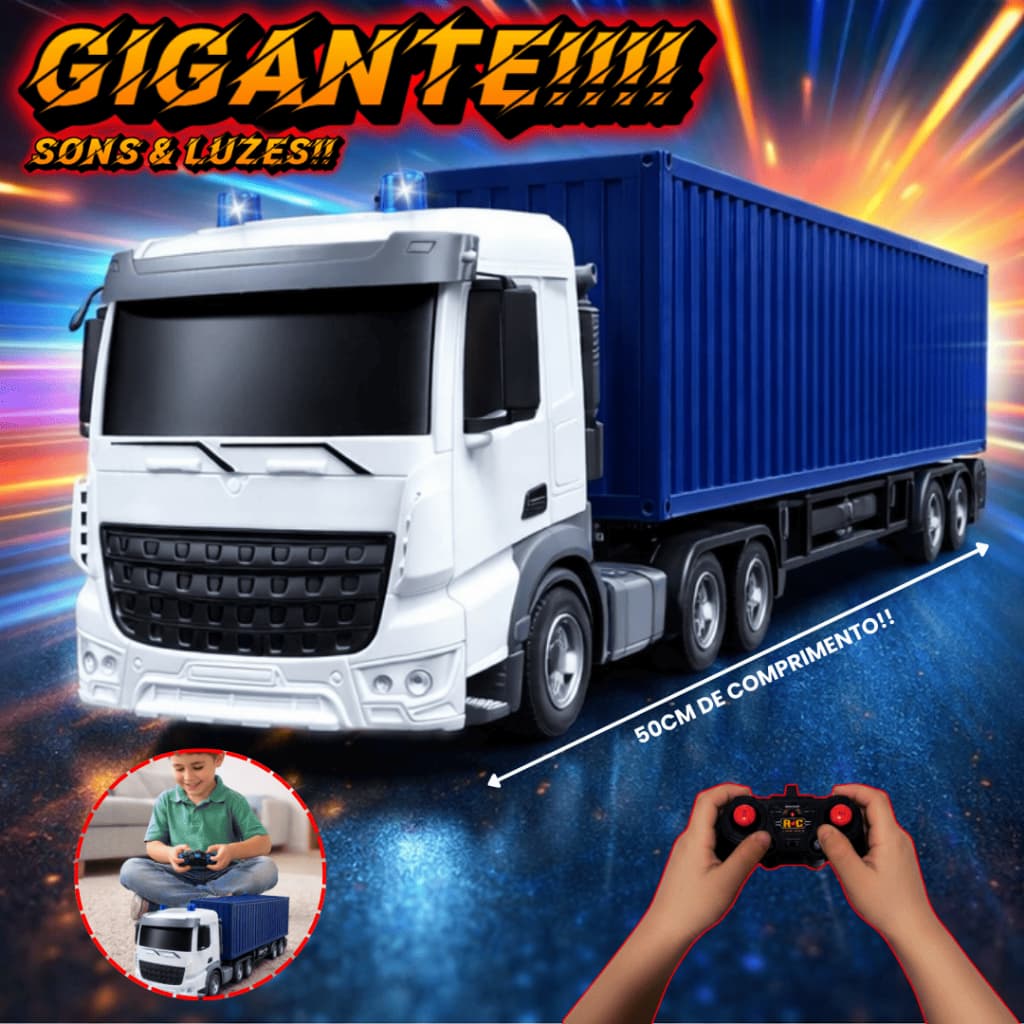 Caminhão Carreta de Controle Remoto Gigante com Luzes e Sons Cabine Brinquedo Infantil Divertido