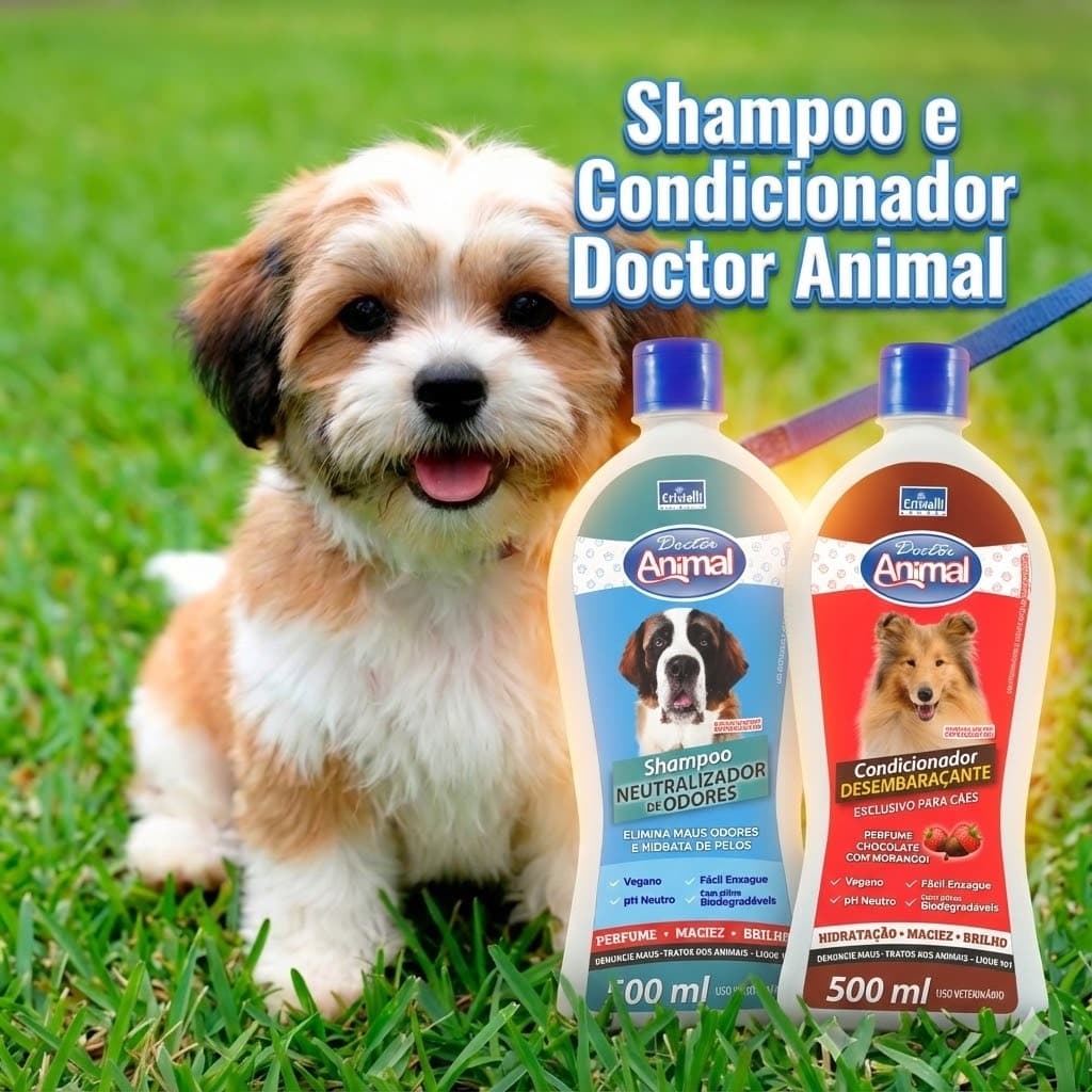 Kit Banho Pet 1L Doctor Animal - Shampoo Tira Odor + Condicionador Chocolate e Morango