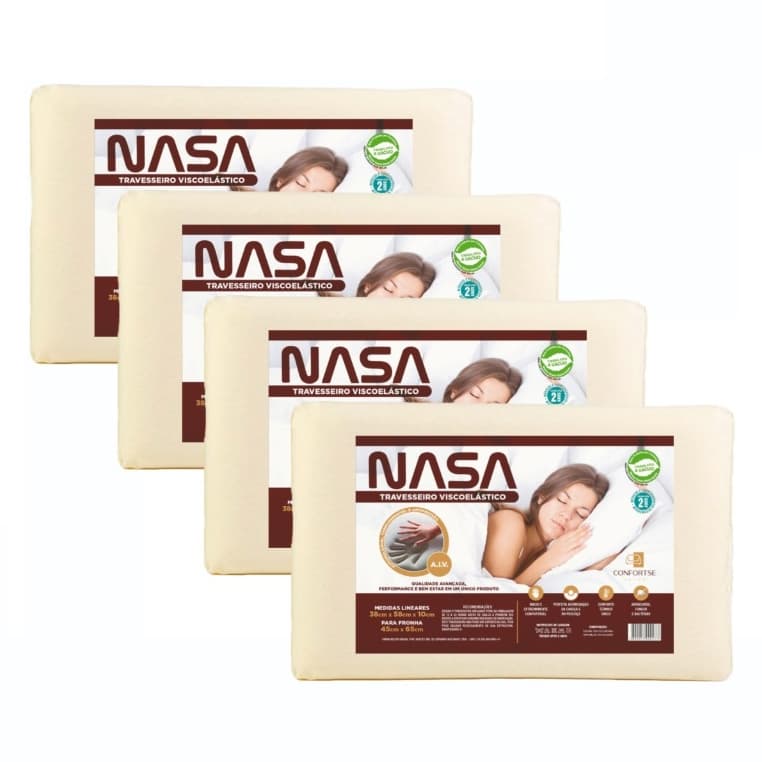 Kit 4 Travesseiros Nasa Ortopédico Cervical Viscoelástico Anatômico Antiácaro Alivia Dores