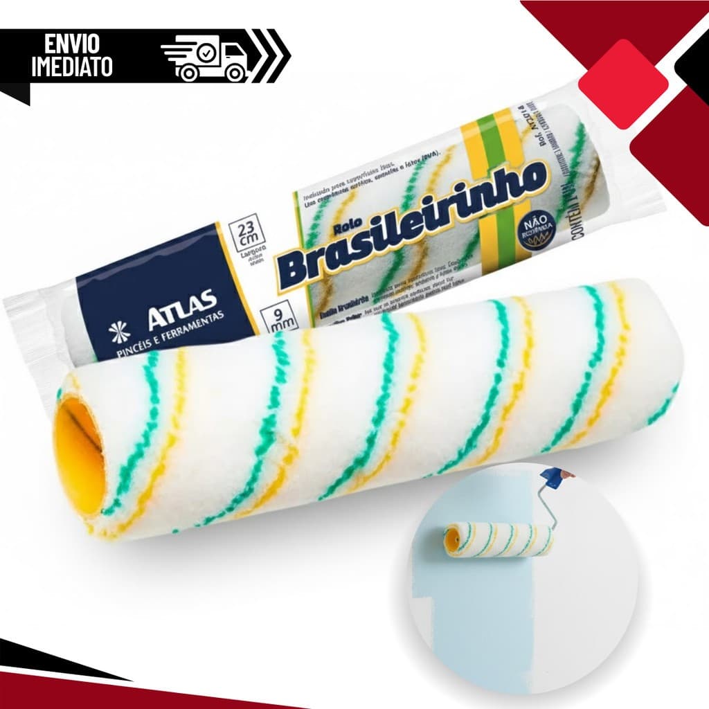 Rolo de Espuma 23cm Brasileirinho Alta Precisão Pintura Lisa e Uniforme de Paredes e Tetos Para PVA, Acrílica e Látex