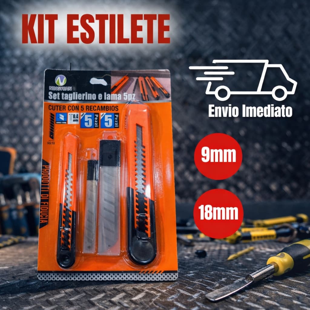 Estilete Profissional De Alta Qualidade Com Lâminas Reservas 18mm e 9mm