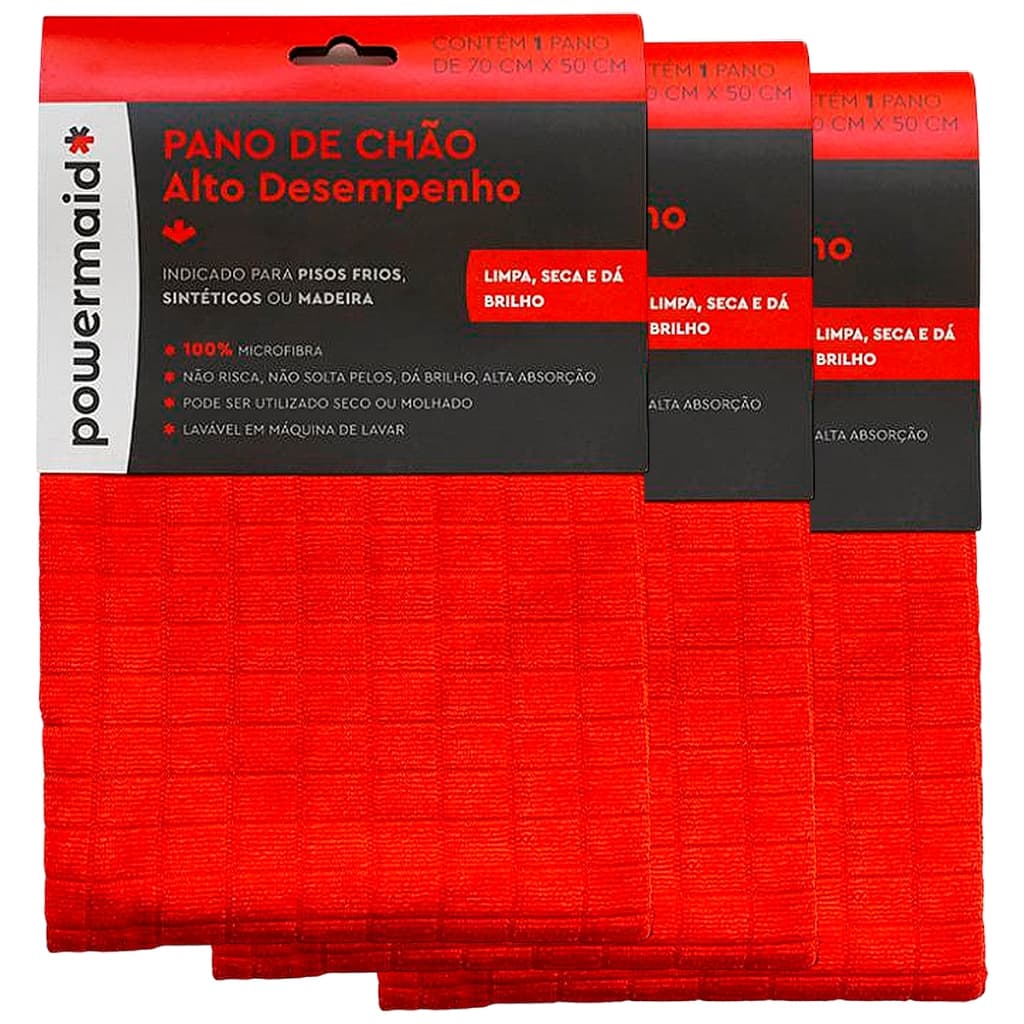 Pano Microfibra 3 Unidades Grande 50x70 Power Maid Limpeza Multiuso Chão Prato Vidro Móveis