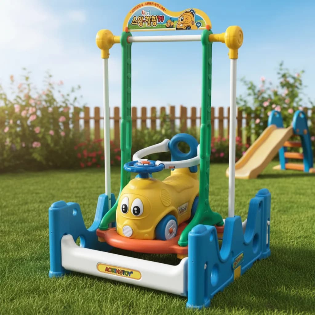 Playground Infantil 4 em 1 Gangorra Balanço Pula Pula e Carrinho com Sistema de Trava Estrutura Segura Diversão