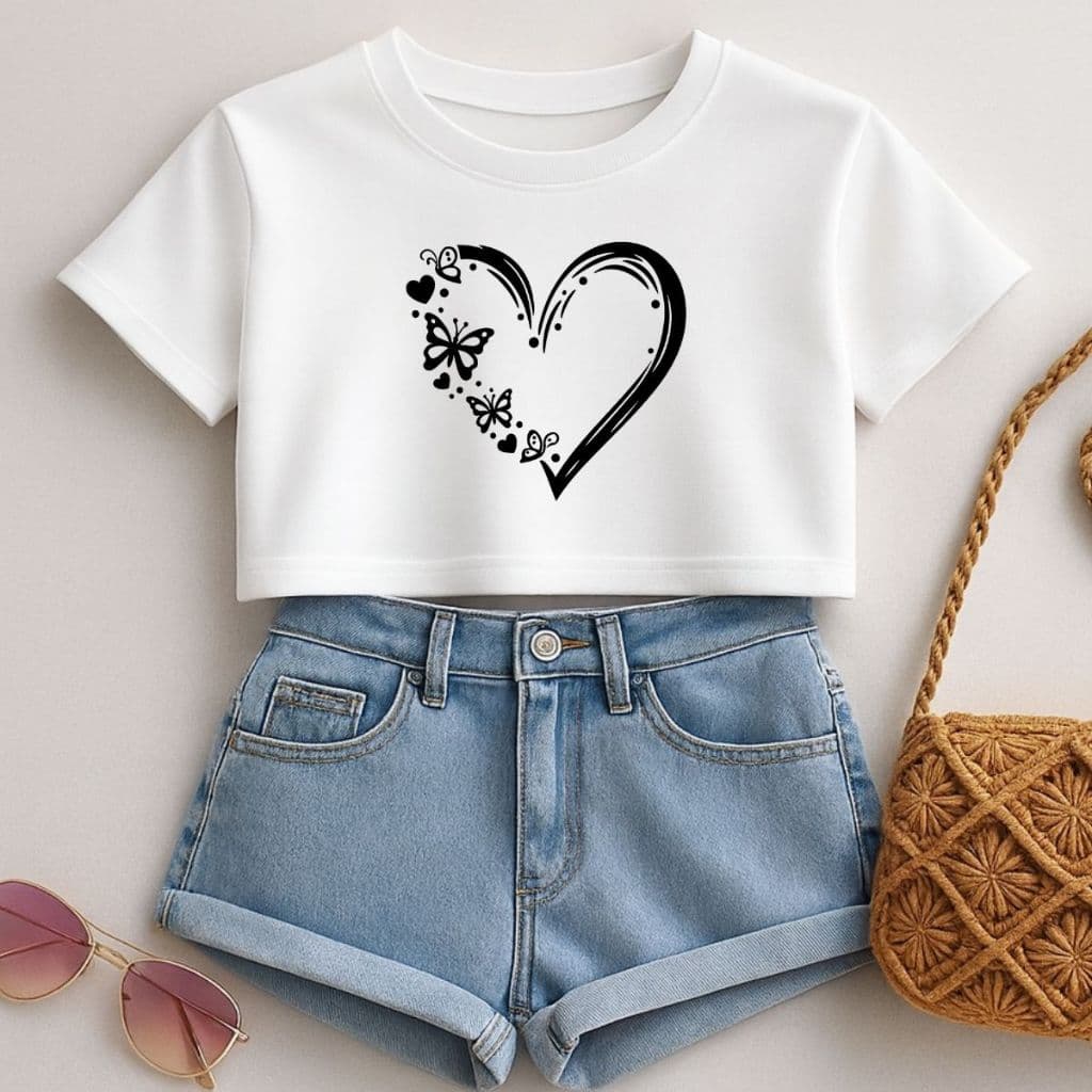 Cropped Algodão Infantil E Juvenil Moderno Oversized Verão Moda Feminina Confortável