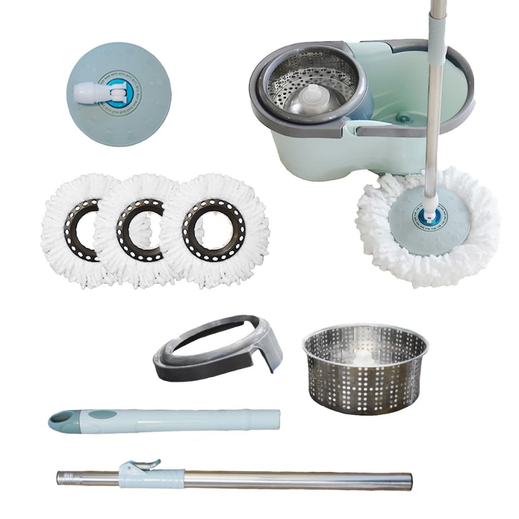 Mop Giratório 360 Balde 10,5 Litros Esfregão Centrífuga Cabo Inox 140cm 3 Refis Microfibra Limpa