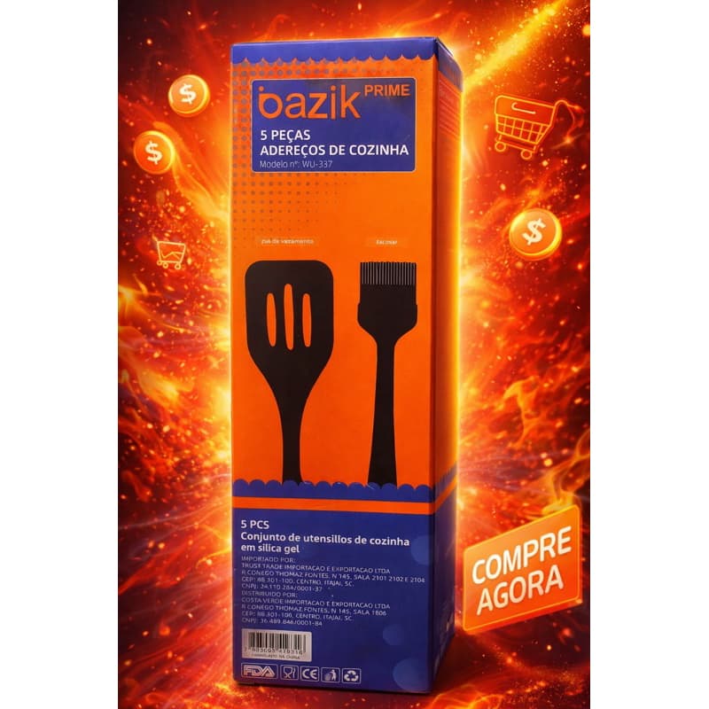 conjunto de utensílios  de cozinha silicone 5pcs bazik prime não risca resistente ao calor #cozinha