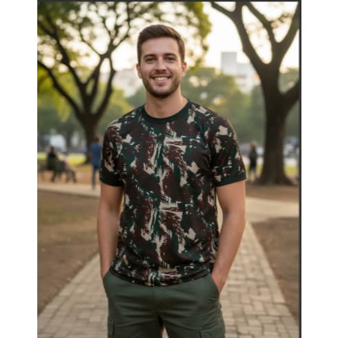 Camiseta Militar Camuflada Exército - 100% Algodao