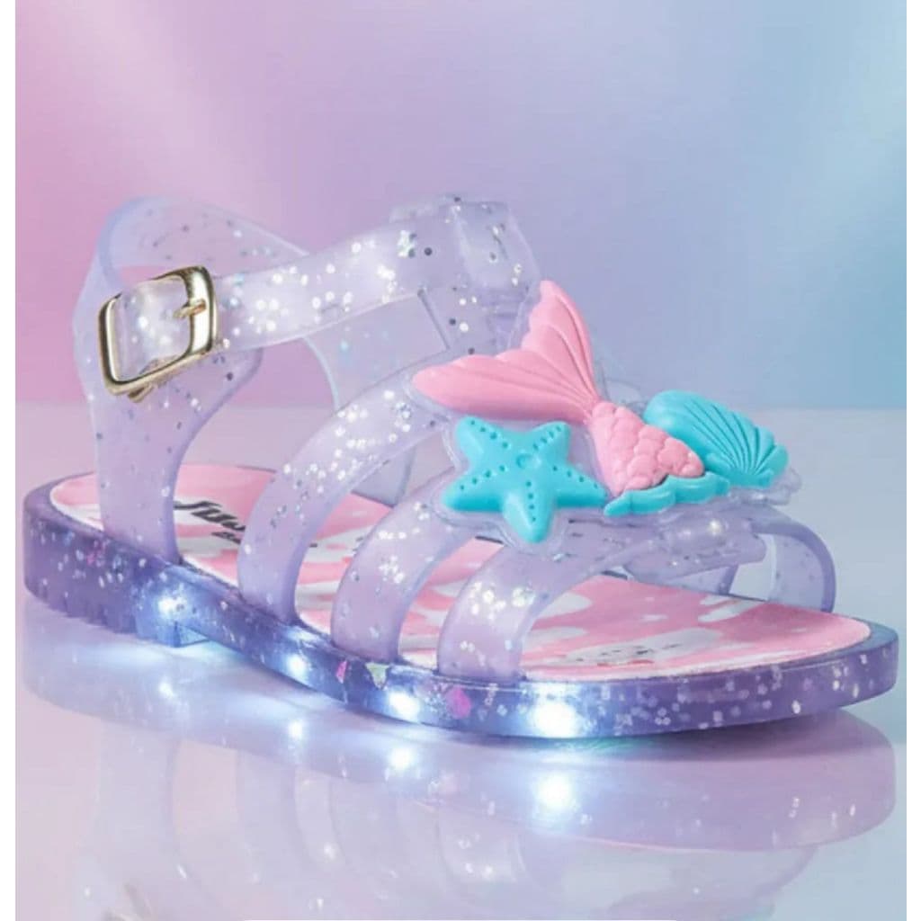 Papete menina sandália infantil cauda sereia led calçados antiderrante juju shoes